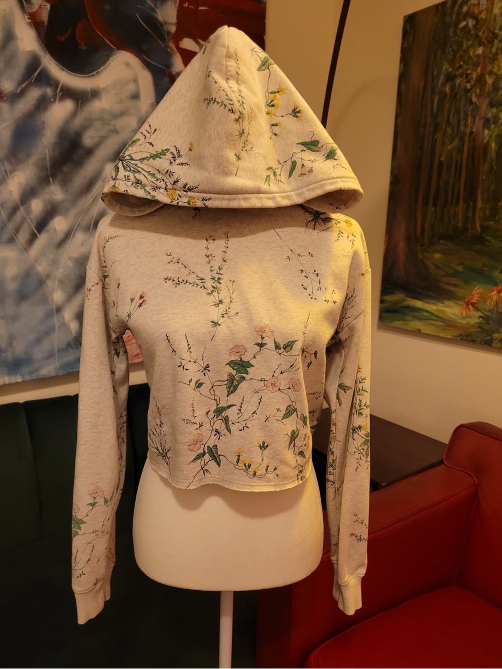 GAP Cream Floral Hooded Crop Sweatshirt